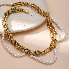 Double-layer pearl gold necklace