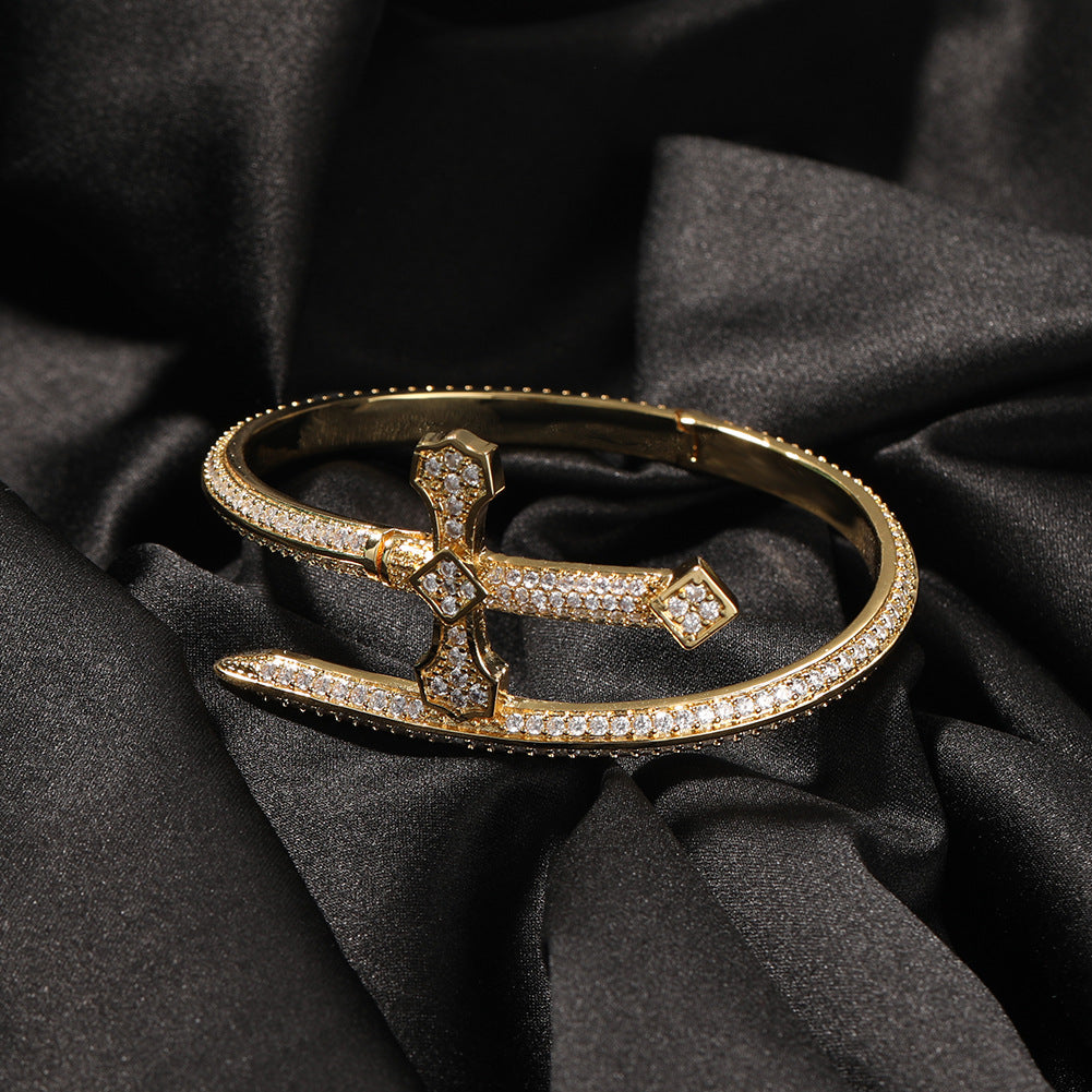 Hip-hop full-diamond justice sword bracelet inlaid with zircon