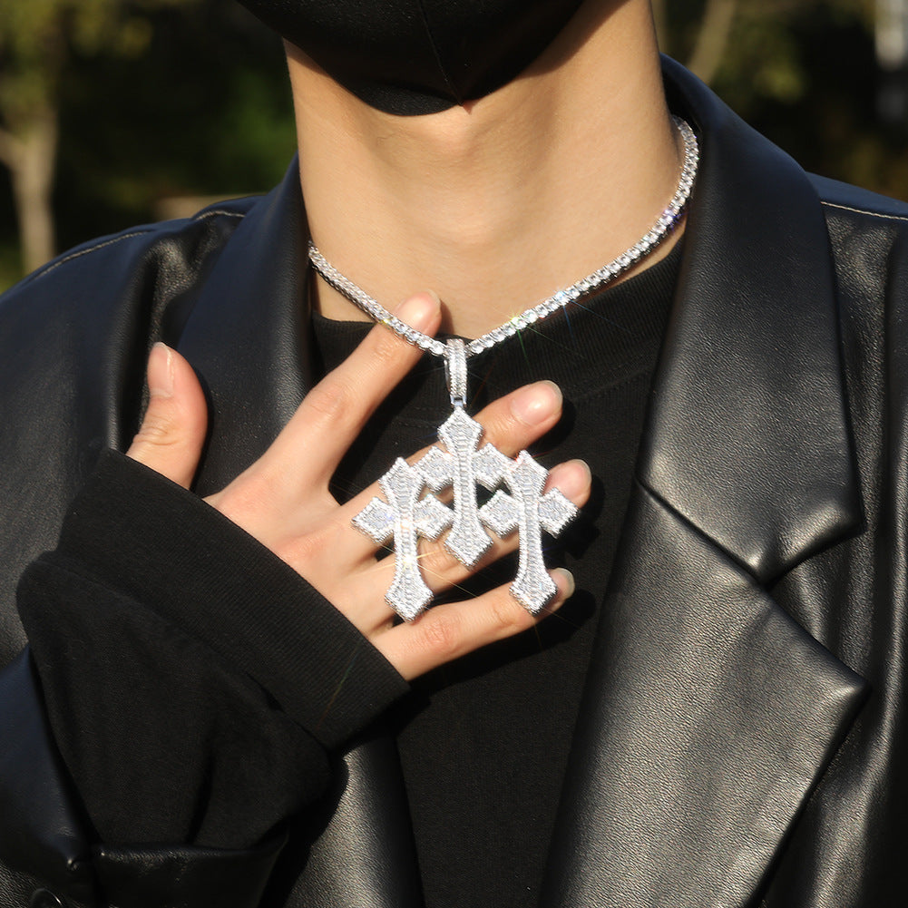 Retro Cross Square Zircon Inlay Necklace