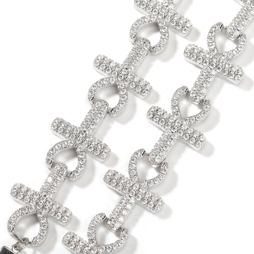 15mm Full-Diamond Cross Necklace & Bracelet