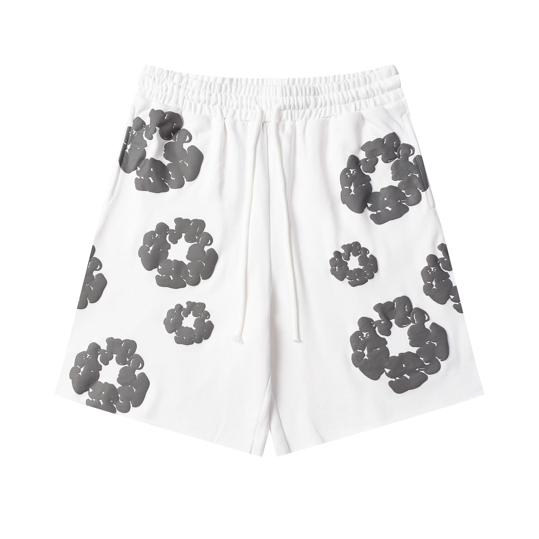 Foamed Kapok Flower Loose-Fitting Short-Sleeved Shorts