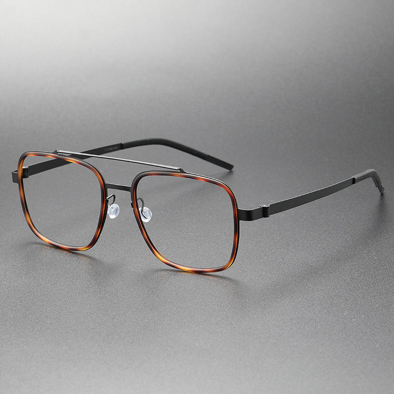 Double-bridge large square screwless welded eyeglass frame