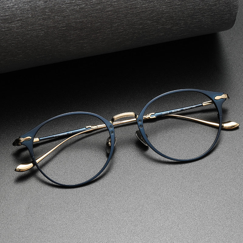 Retro Round Glasses Two-Tone Titanium & Acetate Frame