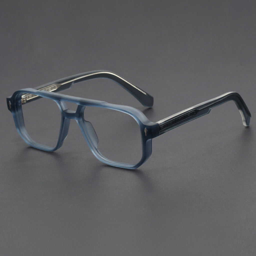 Square double-bridge plano glasses