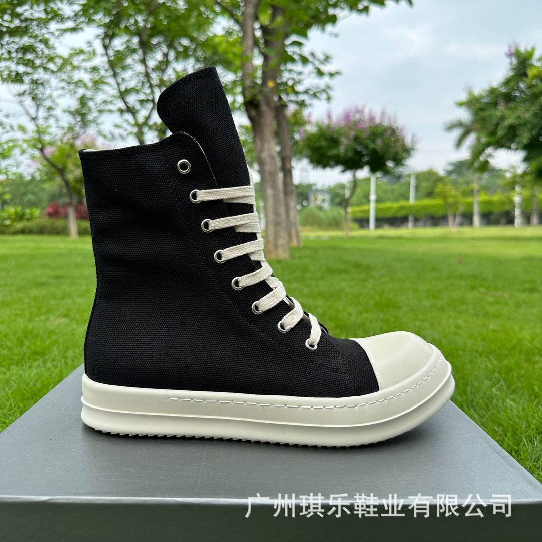 Plus-Size Thick-Soled, Black, Unisex Canvas Sneakers