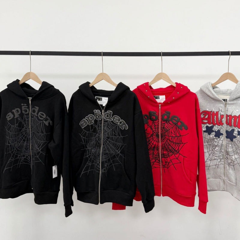 Sp5der fleece-lined zip-up spider web jacket