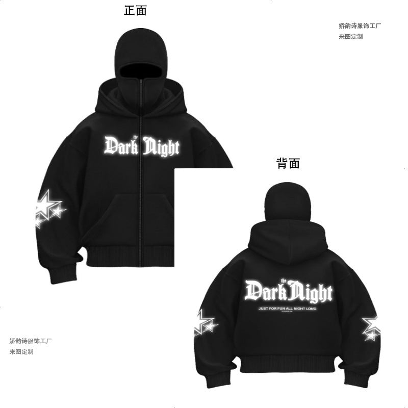 Double-hooded hoodie, balaclava zip-up sweatshirt