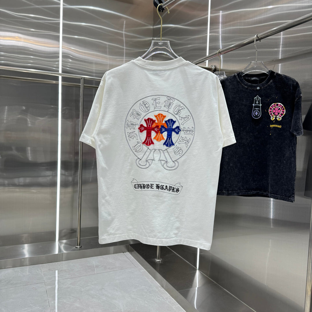 Chrome Hearts Washed Appliqué Embroidered Short-sleeved T-shirt