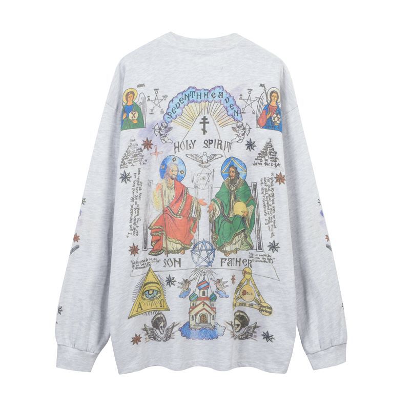 Skull angel print vintage distressed long - sleeve