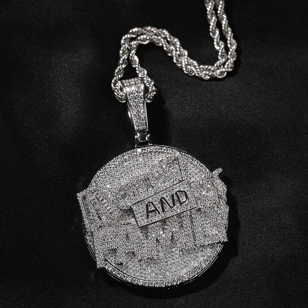 "Money and Family" letter pendant round disc necklace