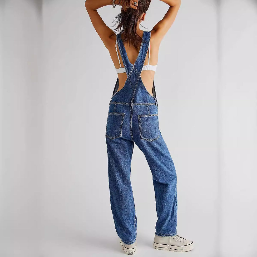 Washed Loose-Fit Denim Overalls