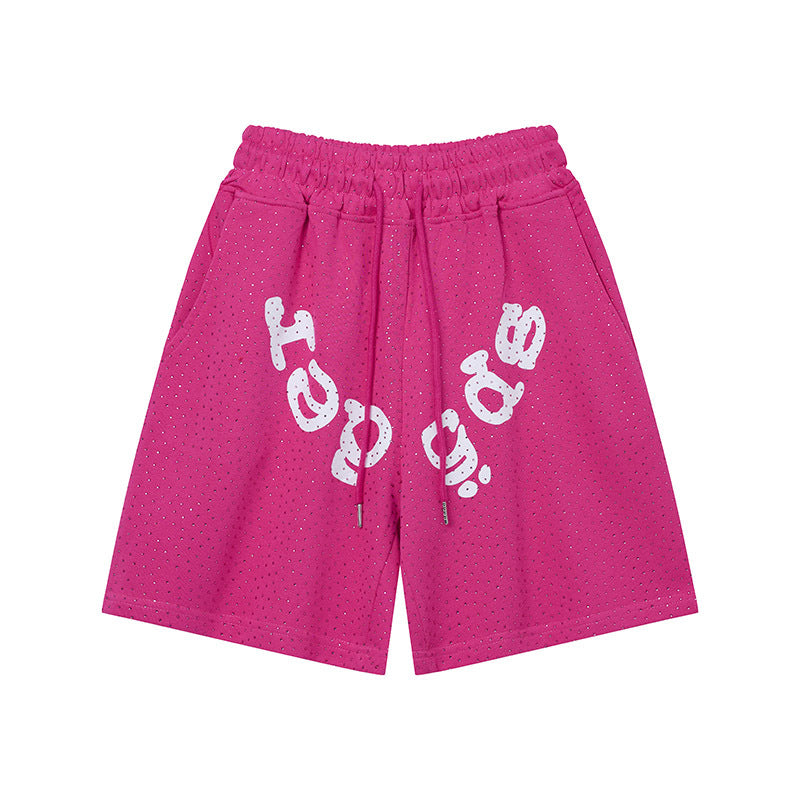 Sp5de five-inch shorts with full-on rhinestone hot-fix design