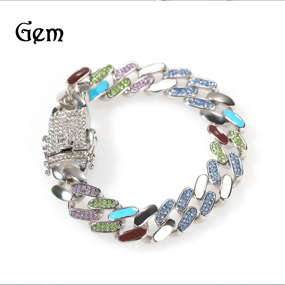 Hip-hop oil-splashed alloy colorful Cuban bracelet