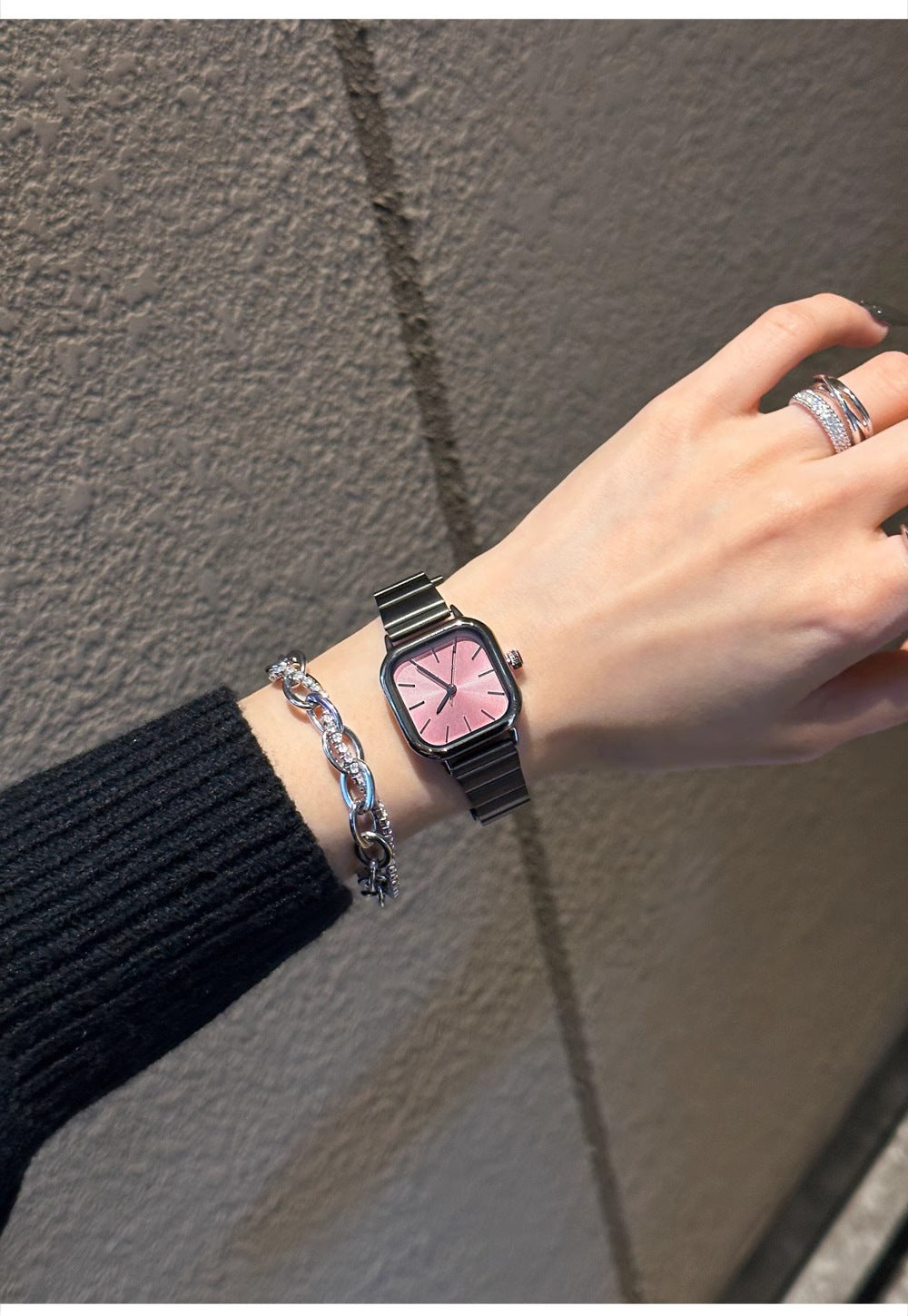Bamboo-shaped strap artistic square dial women's watch