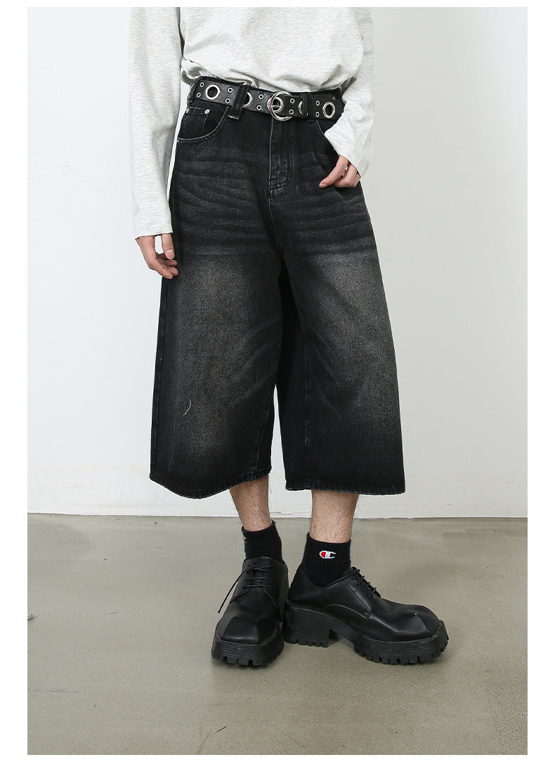 Summer Loose Fit Cropped Straight Leg Denim Shorts