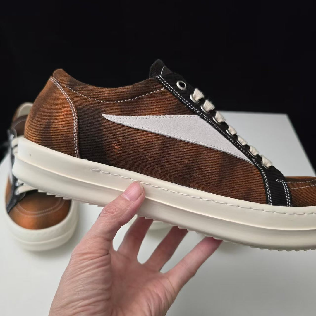 Calfskin Low-Top Skate Shoes Round Toe Flat Heel