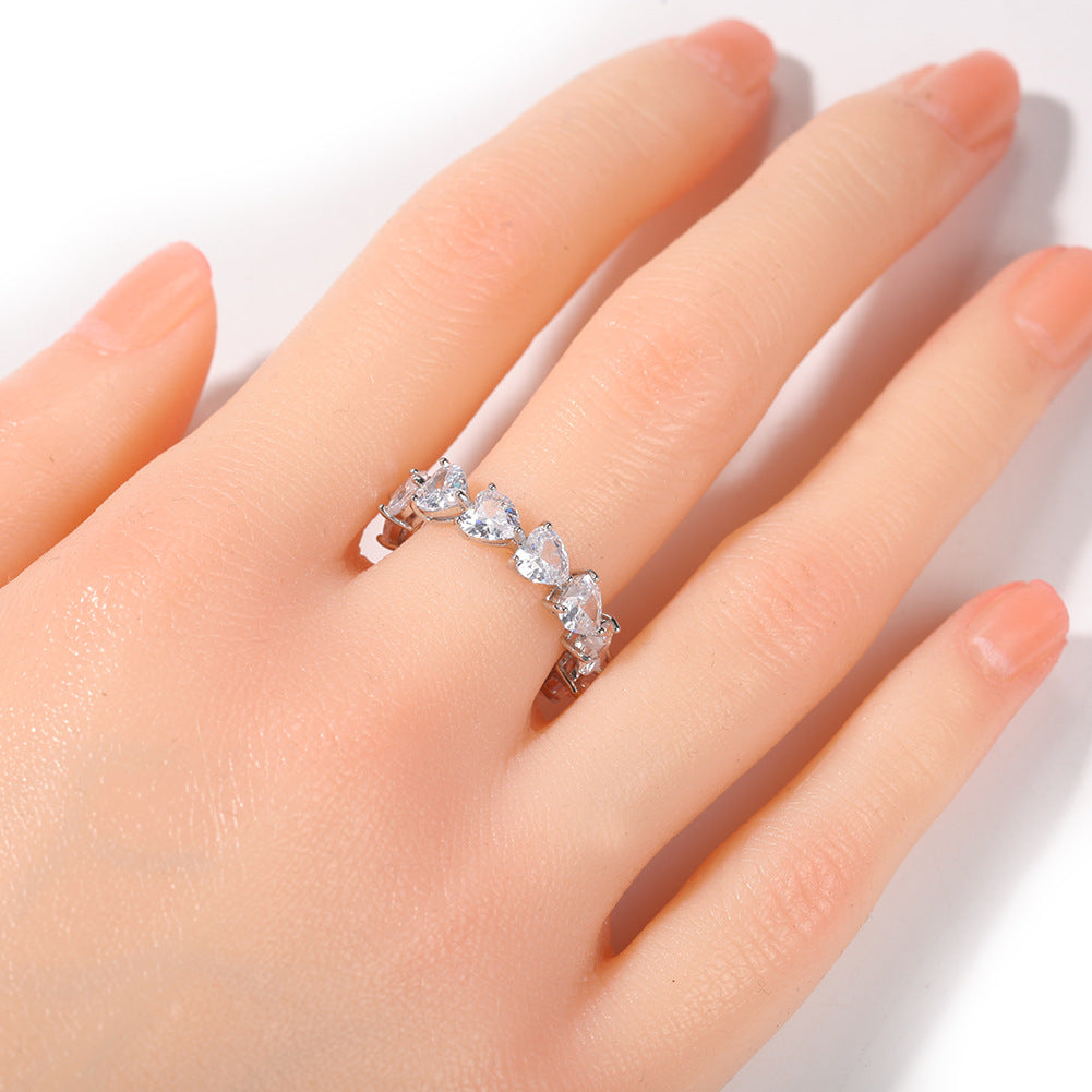 Hip-hop single-row heart-shaped zircon rings