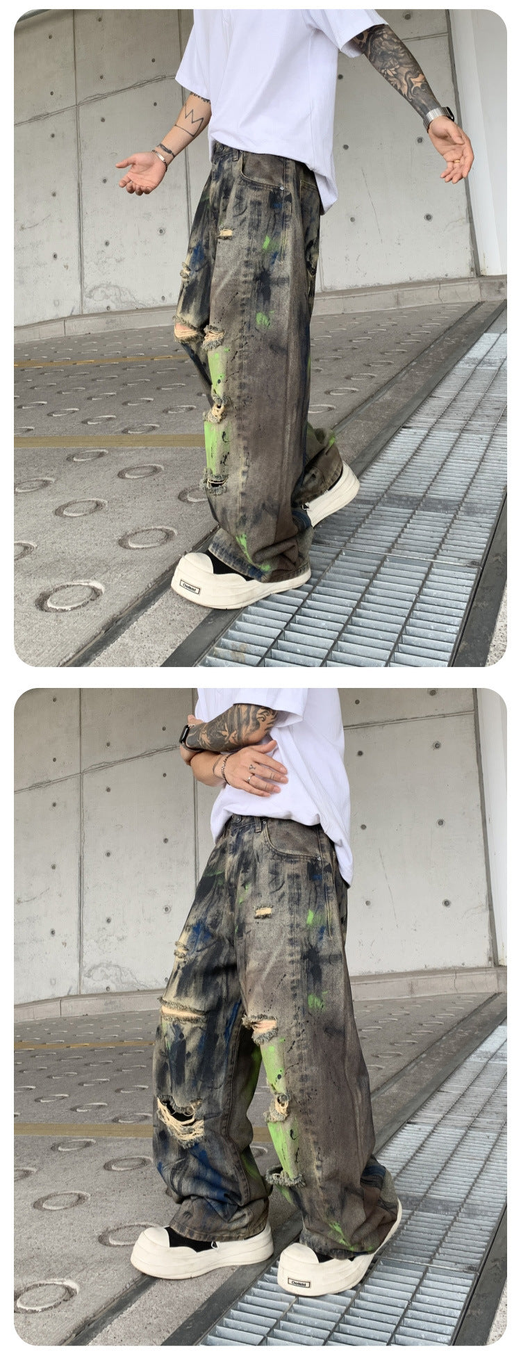 Wasteland-Style Distressed Loose-Fit Scythe Cut Jeans