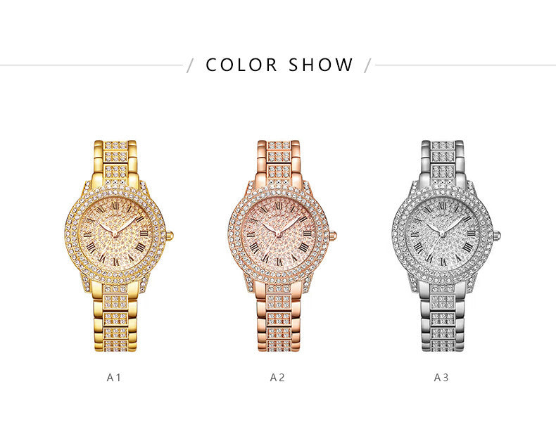 Women's Watch with Roman Numerals and Full Diamond Dial