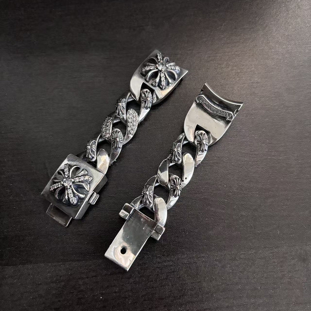 Chrome Hearts white diamond-encrusted cross flower watch bracelet