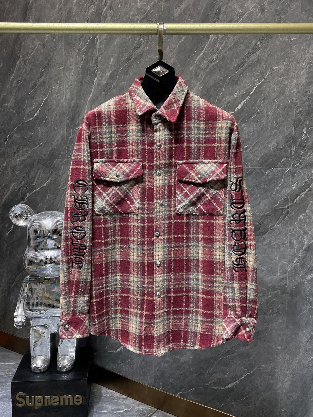 Chrome Hearts Plaid Shirt with Embroidered Sanskrit Applique Cross