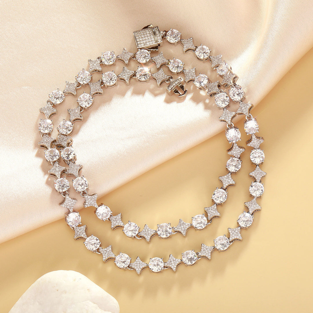 4mm Tennis Chain, 6mm Copper-Set Zircon Star & Sunburst Bracelet
