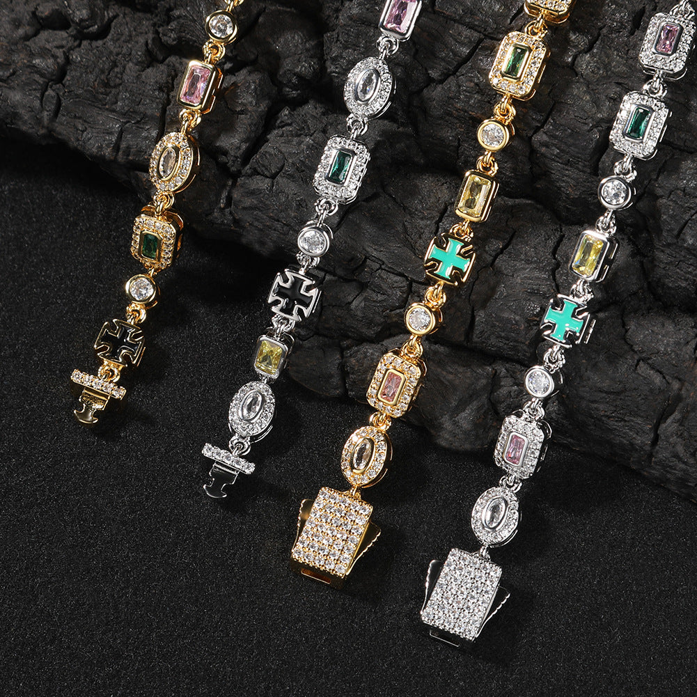 6mm diamond-encrusted colored gemstone bracelet