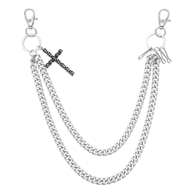 Skull cross pendant double-layer pants chain
