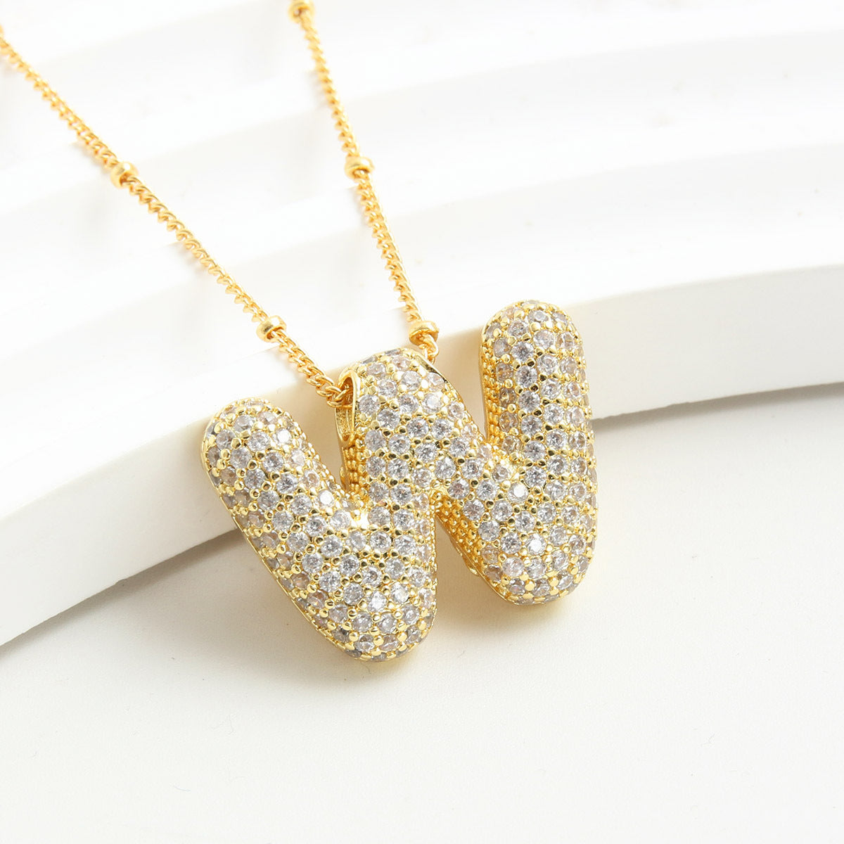 Bubble Initial Necklace 14k Gold Plated Cubic Zirconia