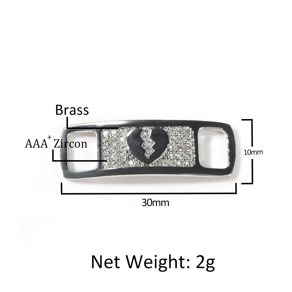 Hip-hop zircon cross smiling face broken heart shoe buckle