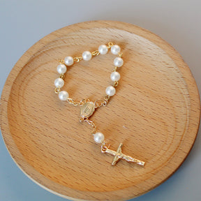 rosary pearl cross full moon blessing bracelet