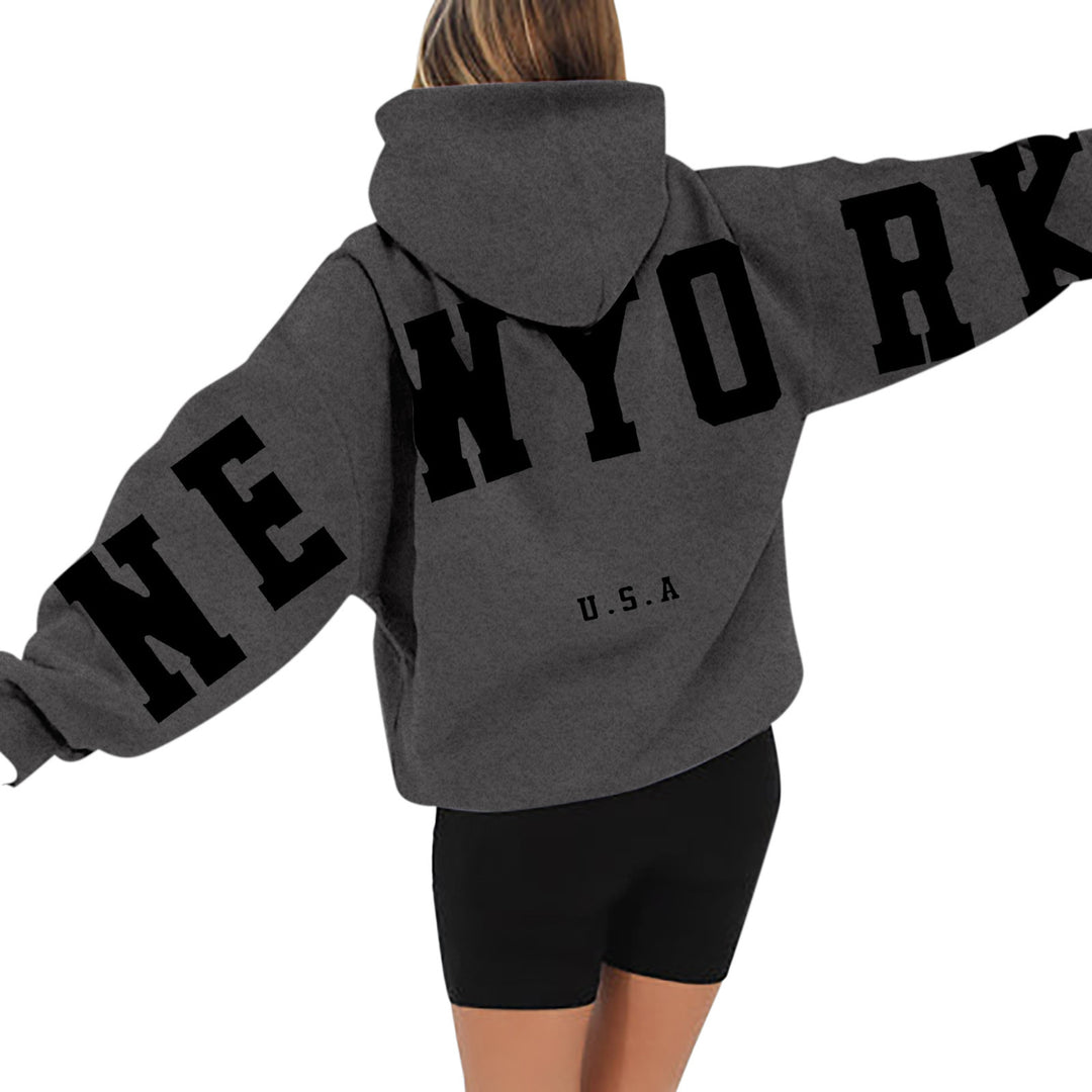 wyo newyork letter print hoodie, loose fit, oversized hoodie
