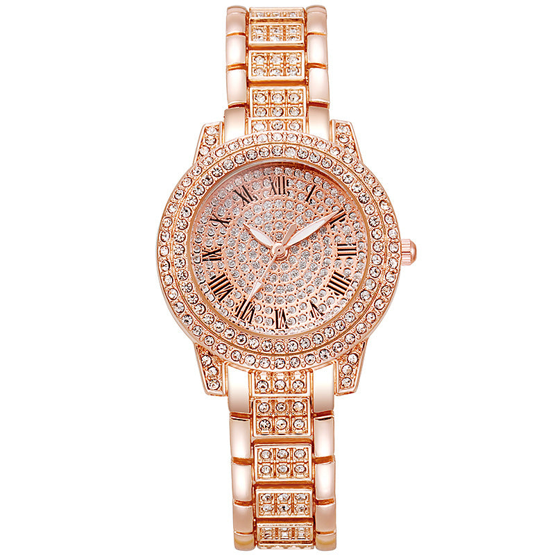 Women's Watch with Roman Numerals and Full Diamond Dial
