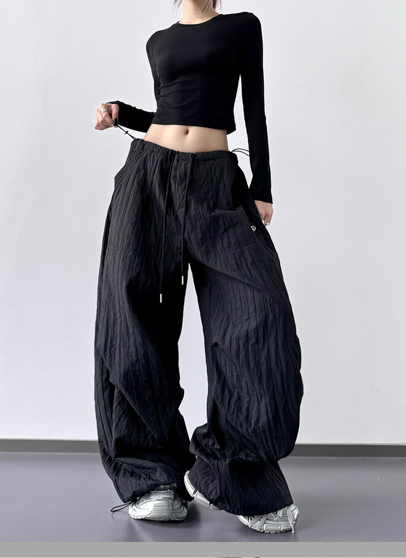 "Hot Girl" Style Quick-Drying, Textured, High-Waisted Cargo Pants