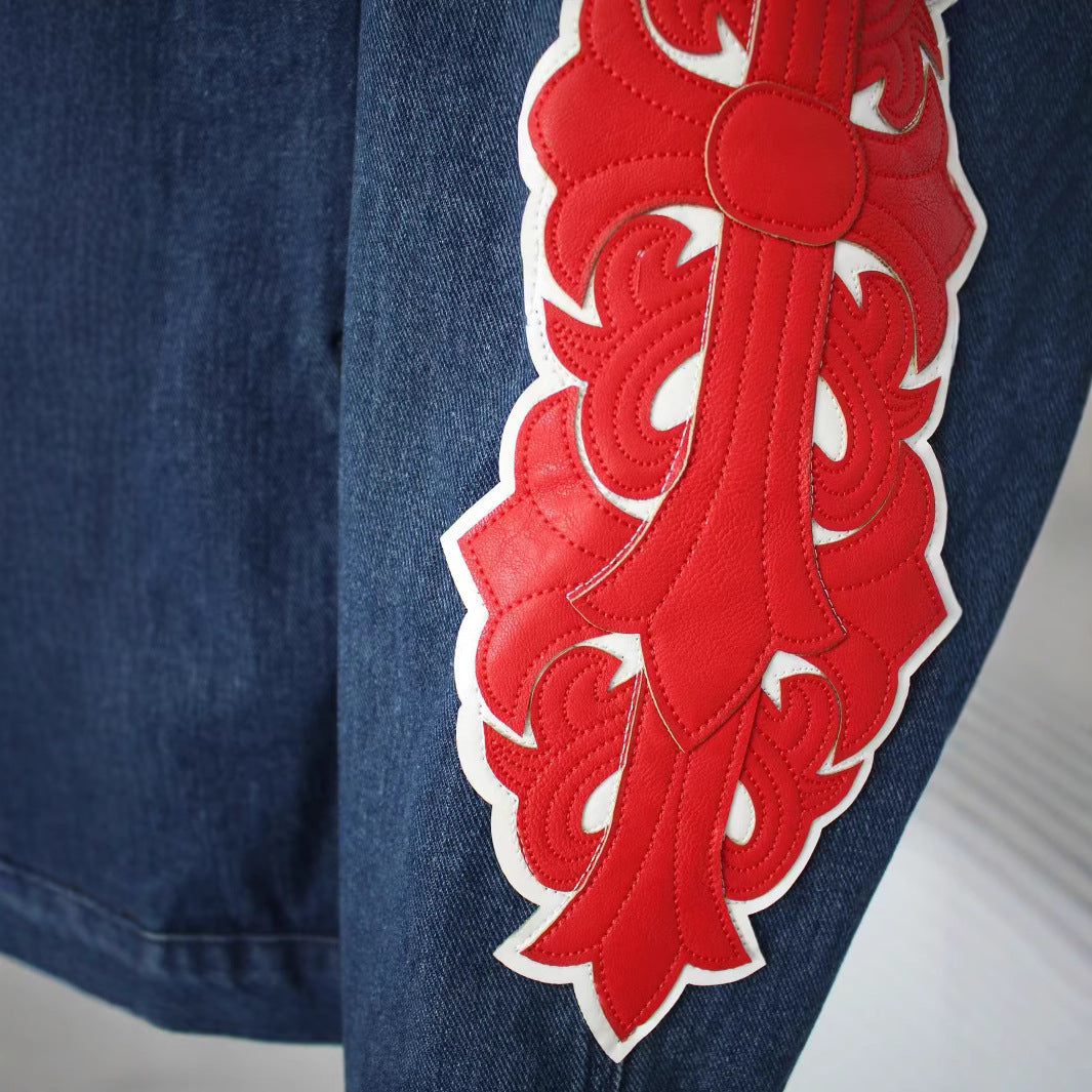Chrome Hearts Flame Vine Leather Denim Jacket