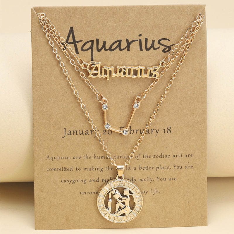 Zodiac Necklace Vintage English Star Image Pendant Three Piece Jewelry Set