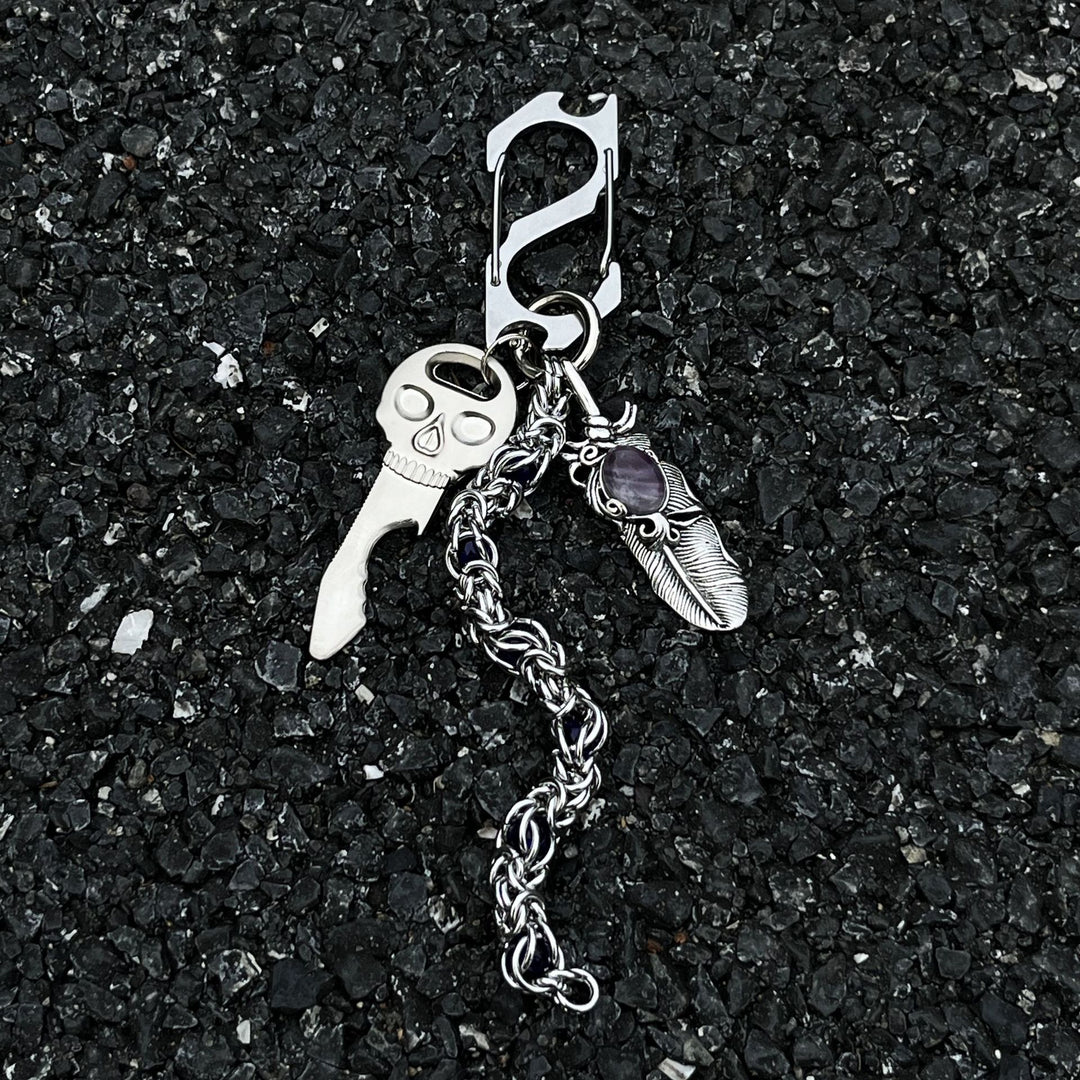 Punk dragon bone chain skull keychain pendant