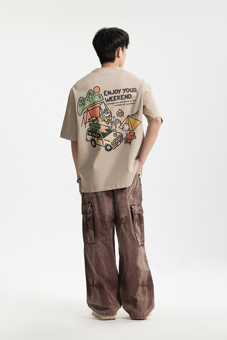 Camping Printed T-Shirt, Loose Fit, Short-Sleeve T-Shirt