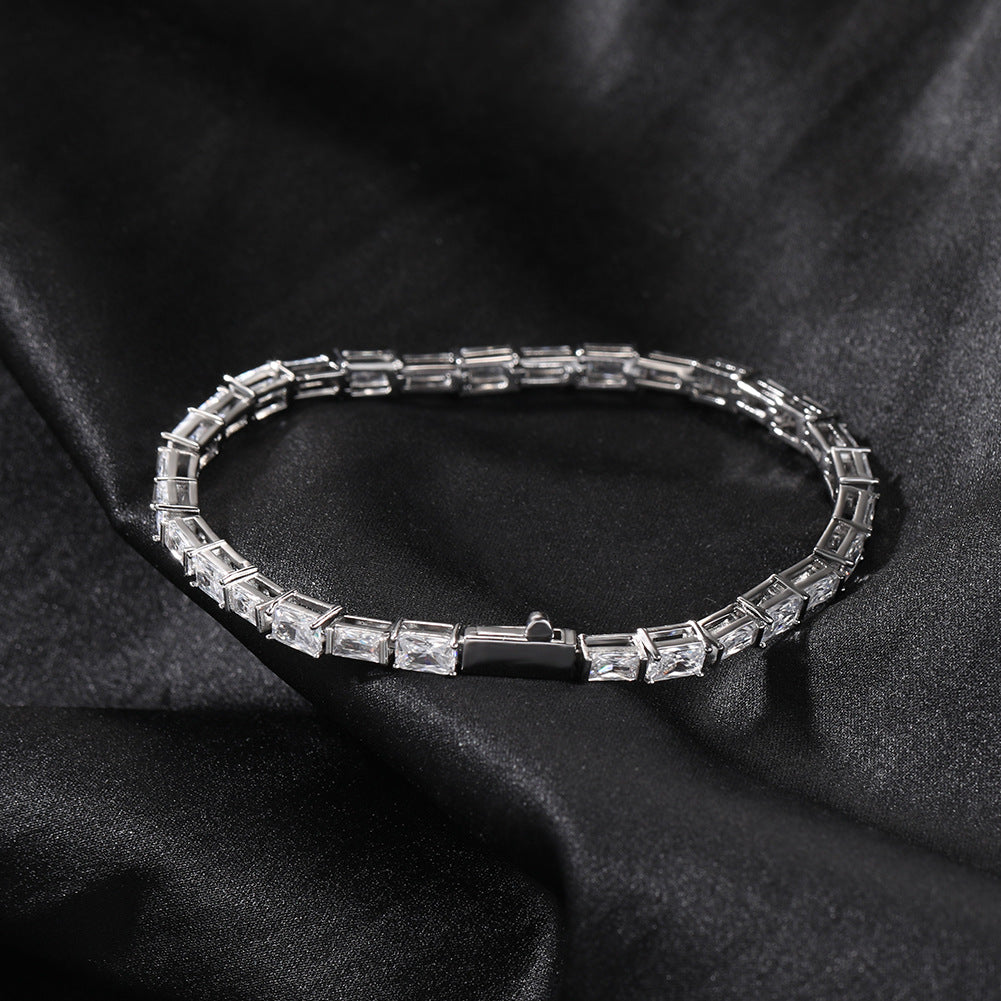 Hip-hop zircon-encrusted emerald color-matching tennis chain