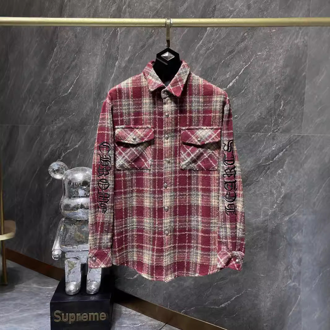 Chrome Hearts Plaid Shirt with Embroidered Sanskrit Applique Cross