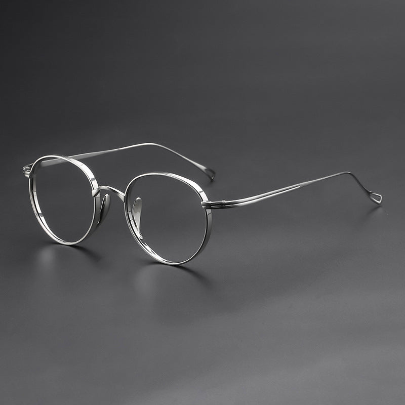 Oval pure titanium wide rim retro glasses frame