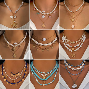 starfish necklace pearl shell necklace