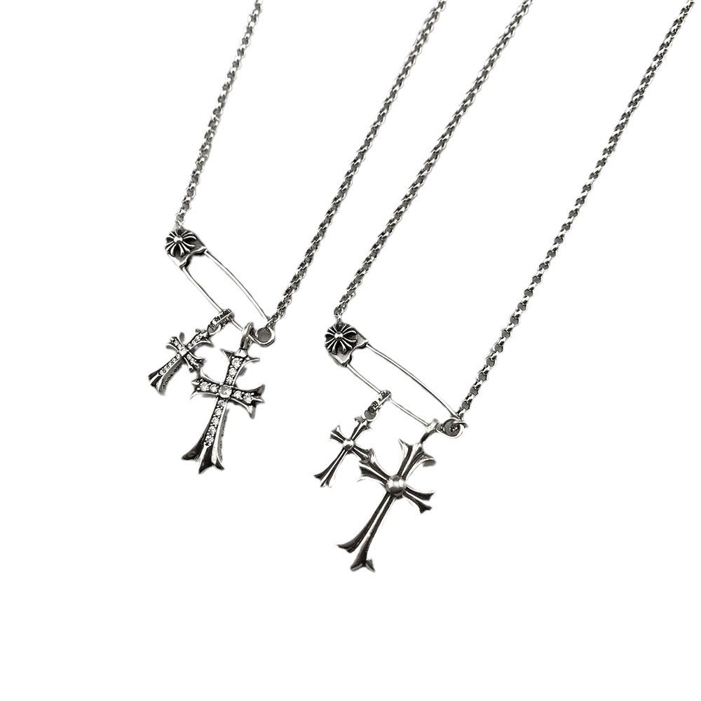 CH Chrome Hearts Classic Cross Diamond Double Cross Pin Necklace