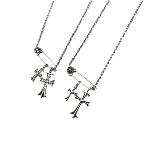 CH Chrome Hearts Classic Cross Diamond Double Cross Pin Necklace