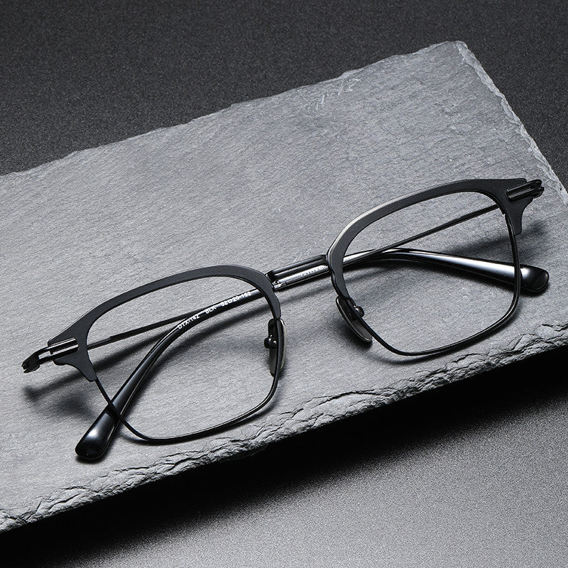 Square-frame business glasses made of pure titanium