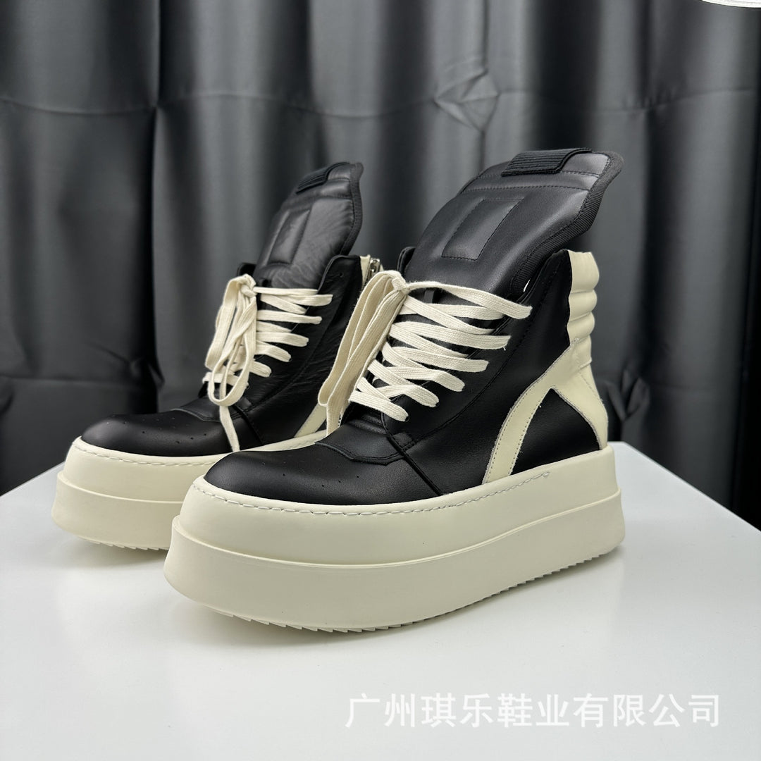 Genuine Cowhide, Round-Toe, Height-Increasing High-Top Shoes