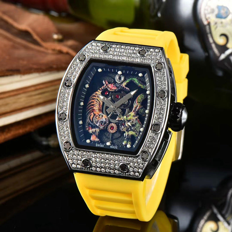 Tonneau-Shaped Water-Resistant Watch with Dragon & Tiger Totems