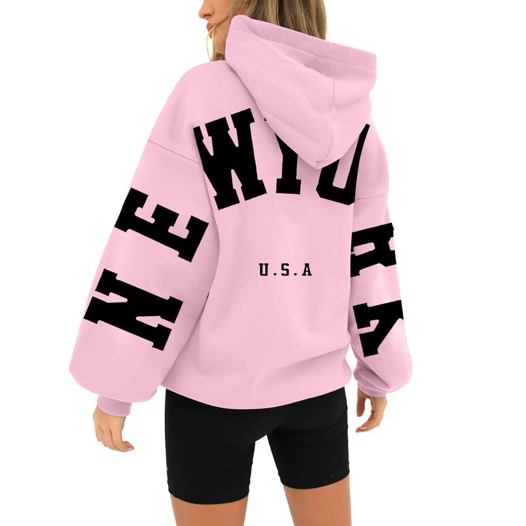 wyo newyork letter print hoodie, loose fit, oversized hoodie