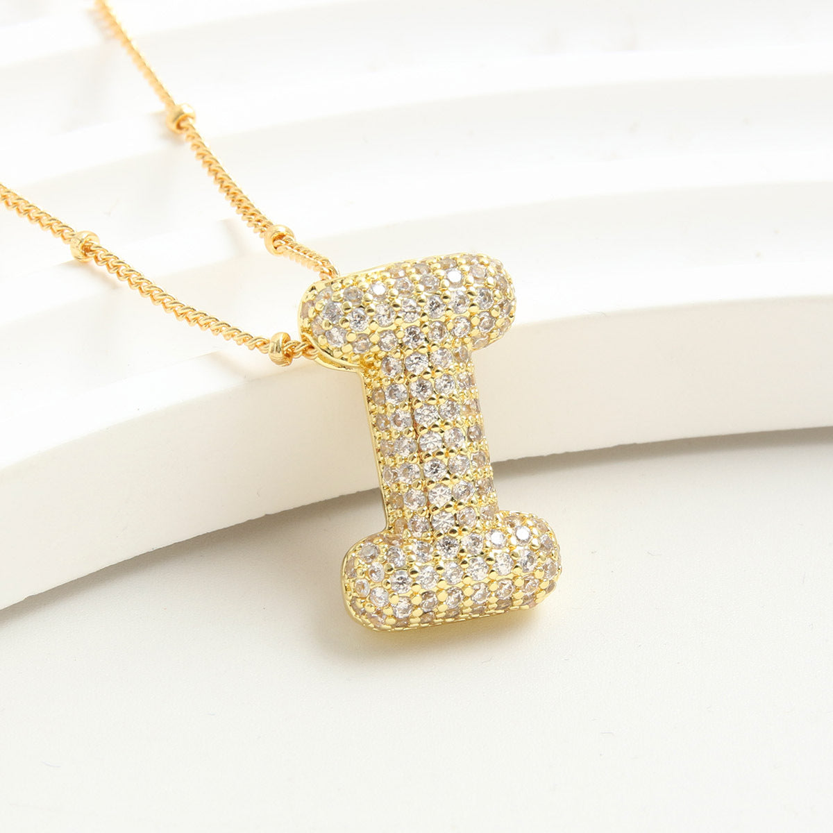 Bubble Initial Necklace 14k Gold Plated Cubic Zirconia