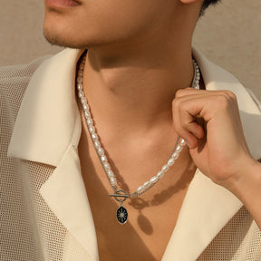 Oval sun OT buckle pearl necklace